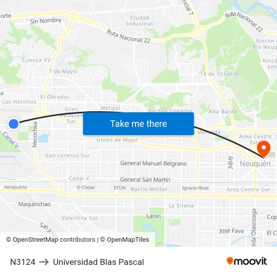 N3124 to Universidad Blas Pascal map