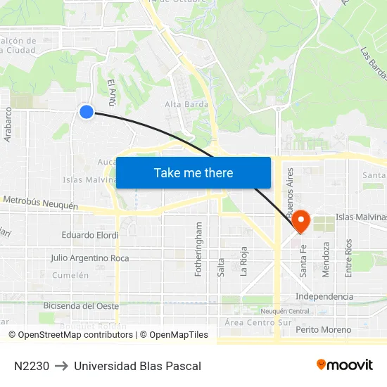 N2230 to Universidad Blas Pascal map