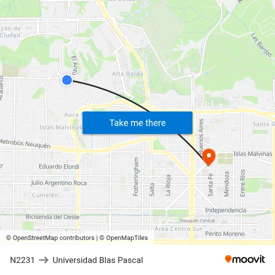 N2231 to Universidad Blas Pascal map