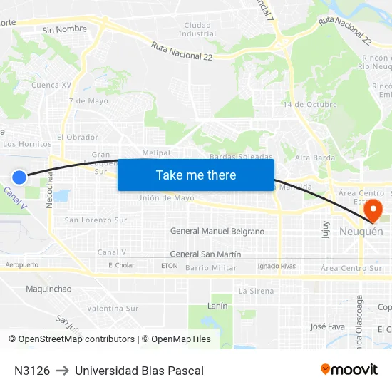 N3126 to Universidad Blas Pascal map