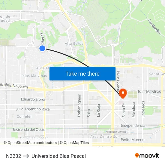 N2232 to Universidad Blas Pascal map