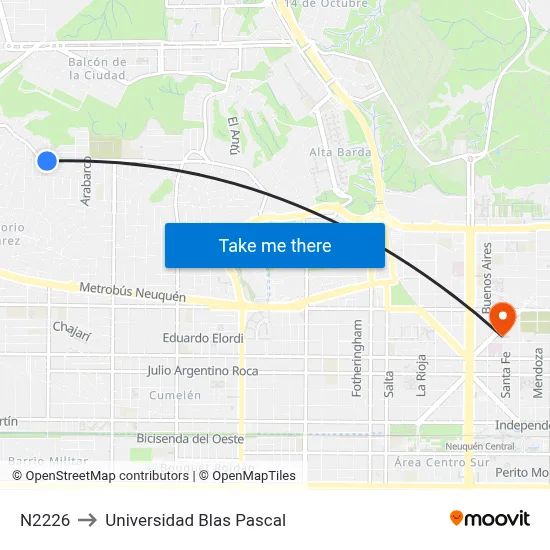 N2226 to Universidad Blas Pascal map