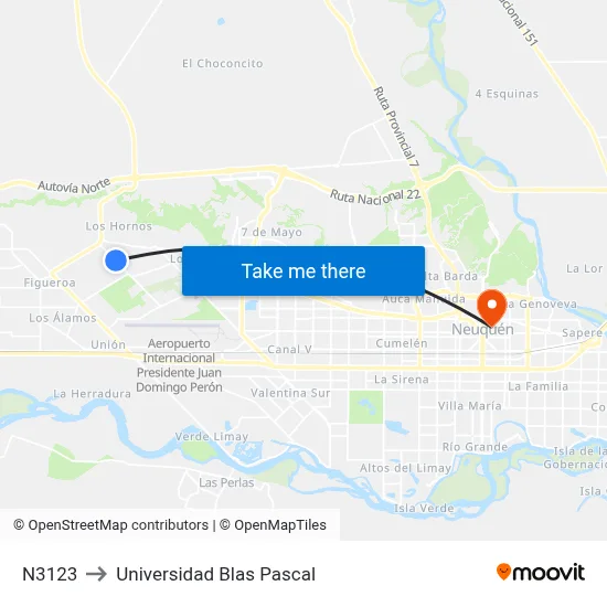 N3123 to Universidad Blas Pascal map