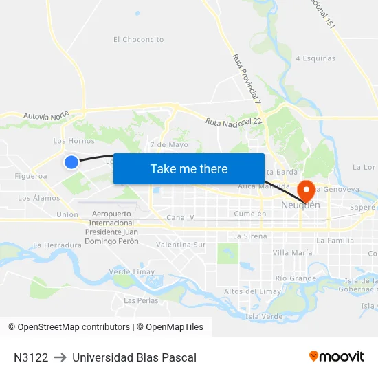 N3122 to Universidad Blas Pascal map