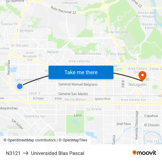 N3121 to Universidad Blas Pascal map