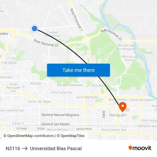 N3116 to Universidad Blas Pascal map