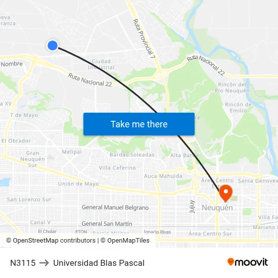 N3115 to Universidad Blas Pascal map
