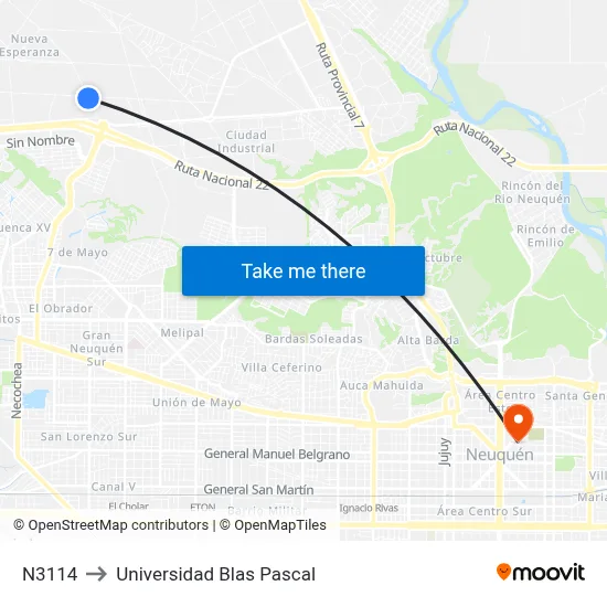 N3114 to Universidad Blas Pascal map