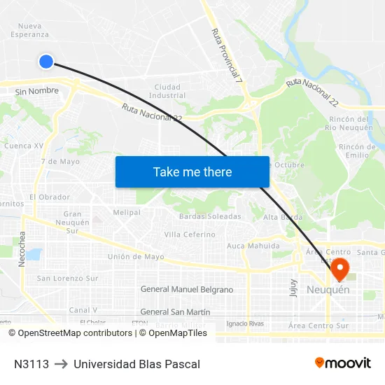N3113 to Universidad Blas Pascal map