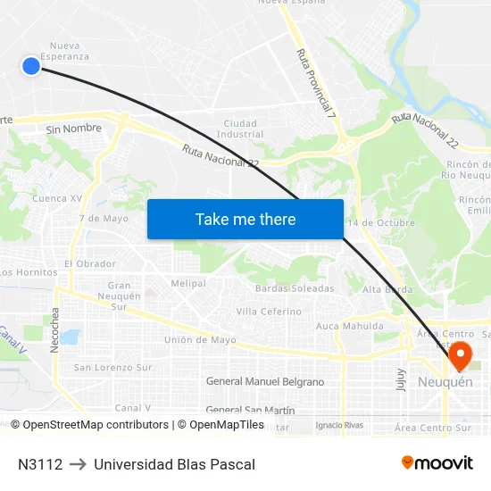 N3112 to Universidad Blas Pascal map