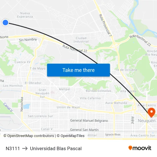 N3111 to Universidad Blas Pascal map