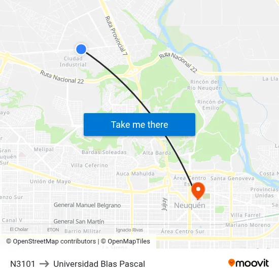 N3101 to Universidad Blas Pascal map