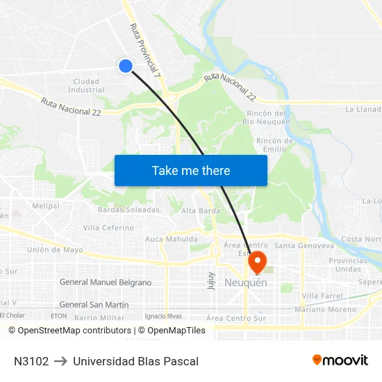 N3102 to Universidad Blas Pascal map