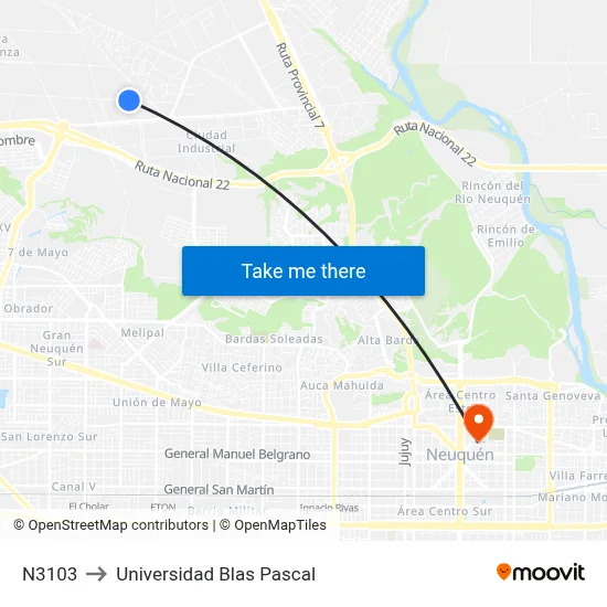 N3103 to Universidad Blas Pascal map