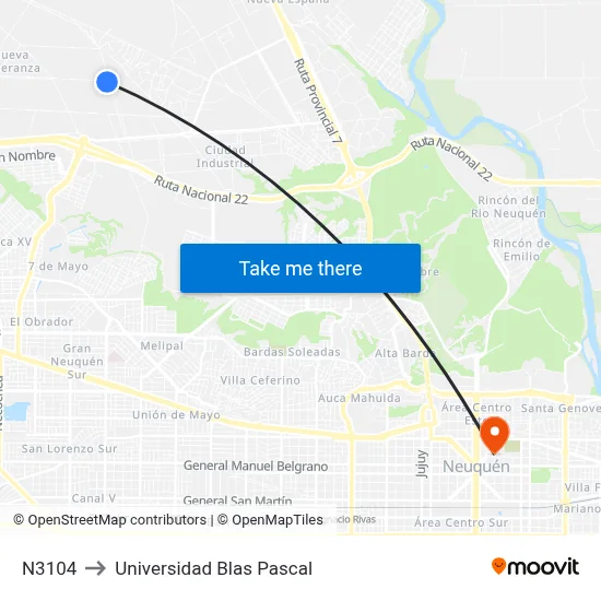 N3104 to Universidad Blas Pascal map