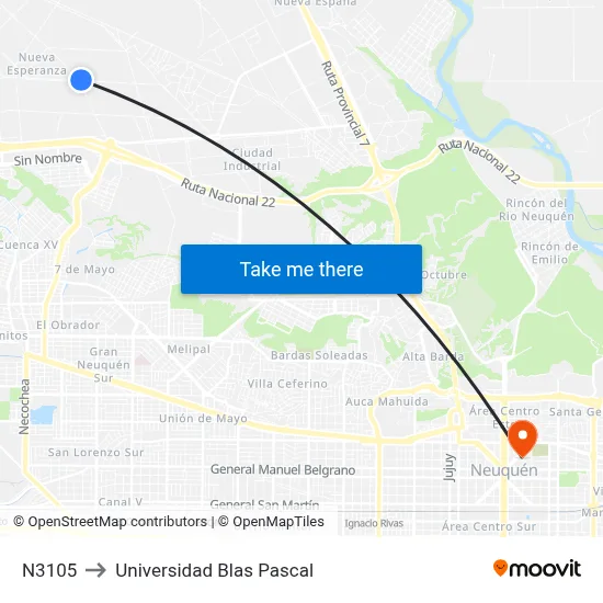 N3105 to Universidad Blas Pascal map