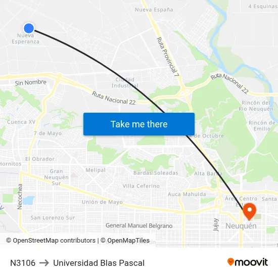N3106 to Universidad Blas Pascal map