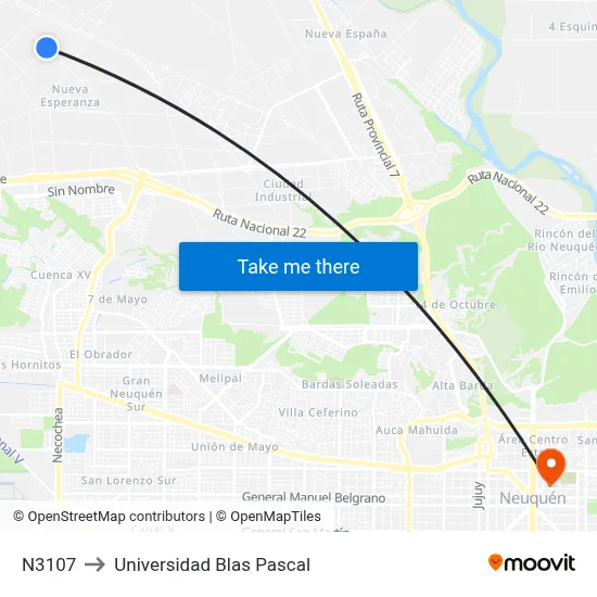 N3107 to Universidad Blas Pascal map