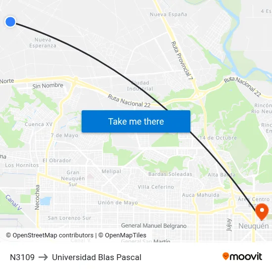 N3109 to Universidad Blas Pascal map