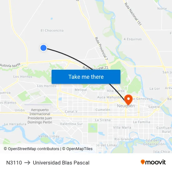 N3110 to Universidad Blas Pascal map