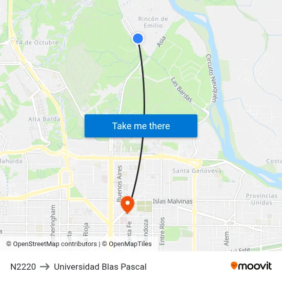 N2220 to Universidad Blas Pascal map
