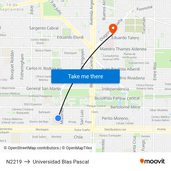 N2219 to Universidad Blas Pascal map