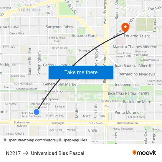 N2217 to Universidad Blas Pascal map