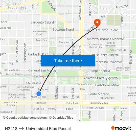 N2218 to Universidad Blas Pascal map