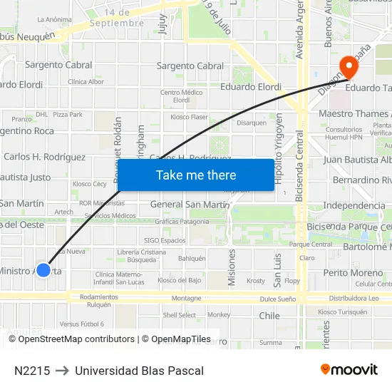 N2215 to Universidad Blas Pascal map