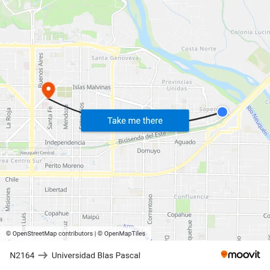 N2164 to Universidad Blas Pascal map