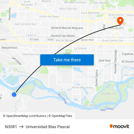 N3081 to Universidad Blas Pascal map