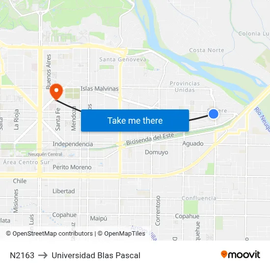 N2163 to Universidad Blas Pascal map