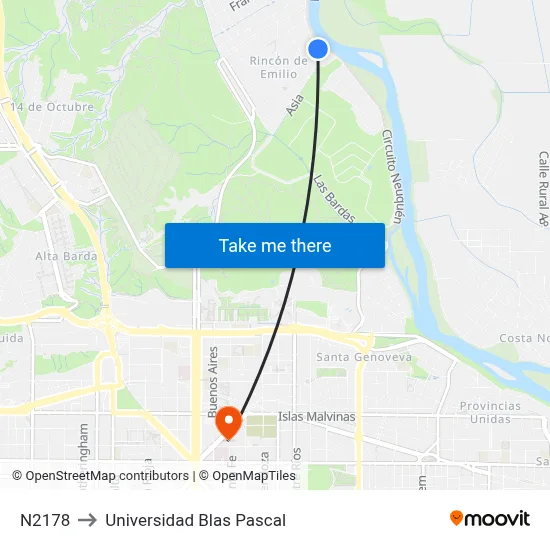 N2178 to Universidad Blas Pascal map