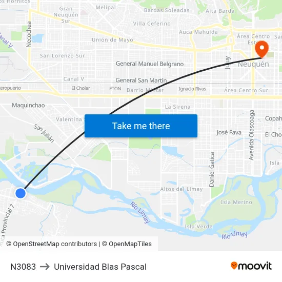 N3083 to Universidad Blas Pascal map