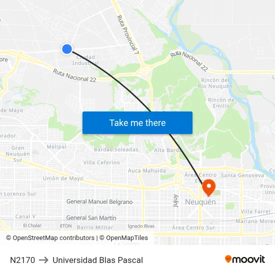 N2170 to Universidad Blas Pascal map