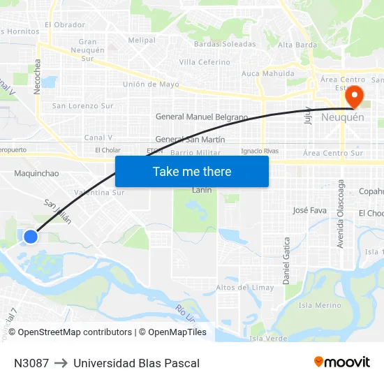 N3087 to Universidad Blas Pascal map