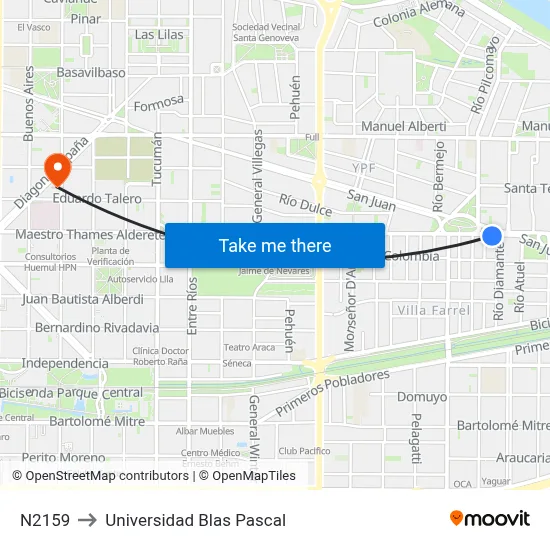 N2159 to Universidad Blas Pascal map