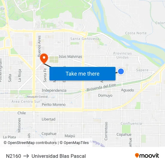 N2160 to Universidad Blas Pascal map