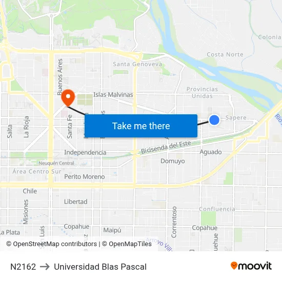 N2162 to Universidad Blas Pascal map