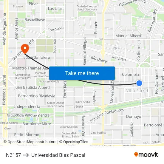 N2157 to Universidad Blas Pascal map
