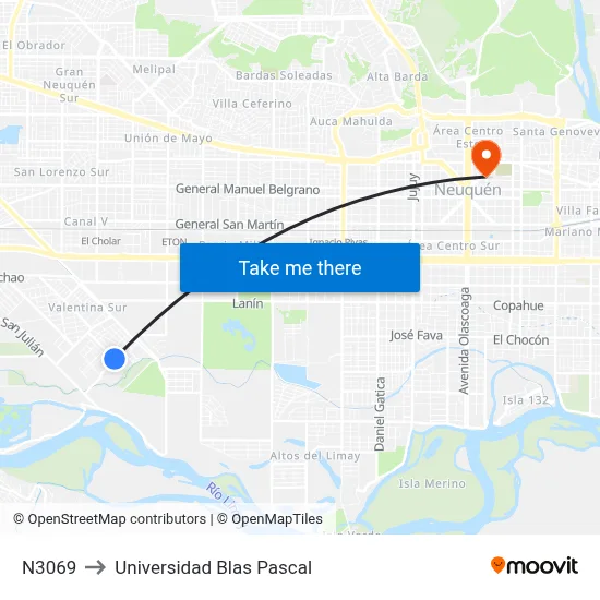 N3069 to Universidad Blas Pascal map