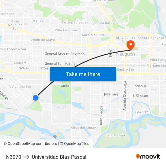 N3070 to Universidad Blas Pascal map