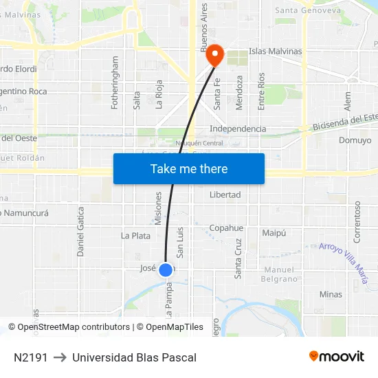 N2191 to Universidad Blas Pascal map