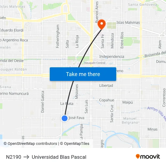 N2190 to Universidad Blas Pascal map