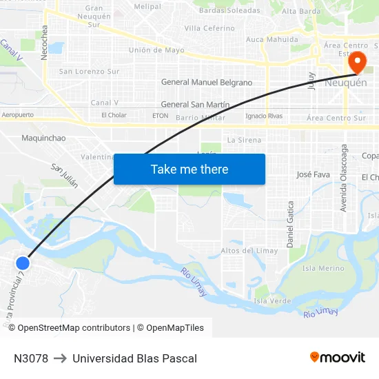 N3078 to Universidad Blas Pascal map