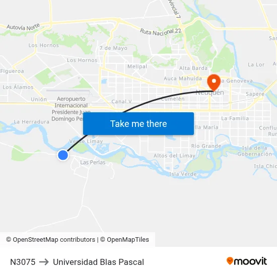 N3075 to Universidad Blas Pascal map