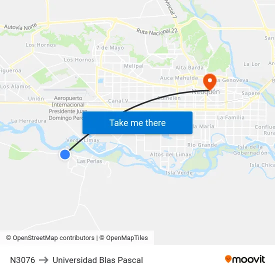 N3076 to Universidad Blas Pascal map