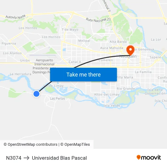N3074 to Universidad Blas Pascal map