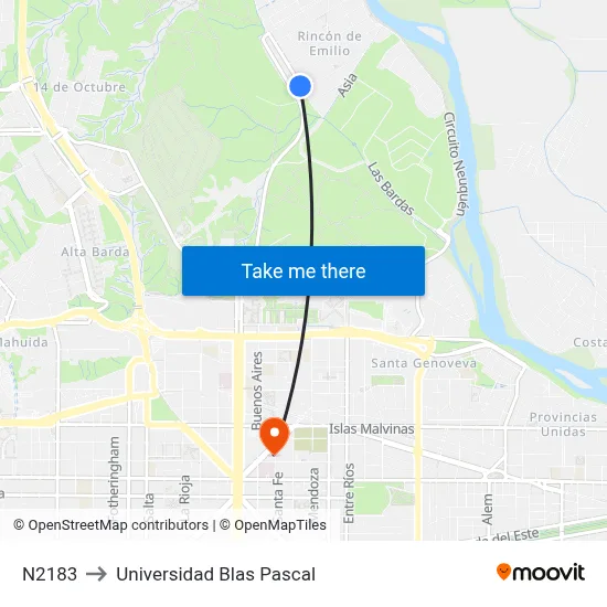 N2183 to Universidad Blas Pascal map