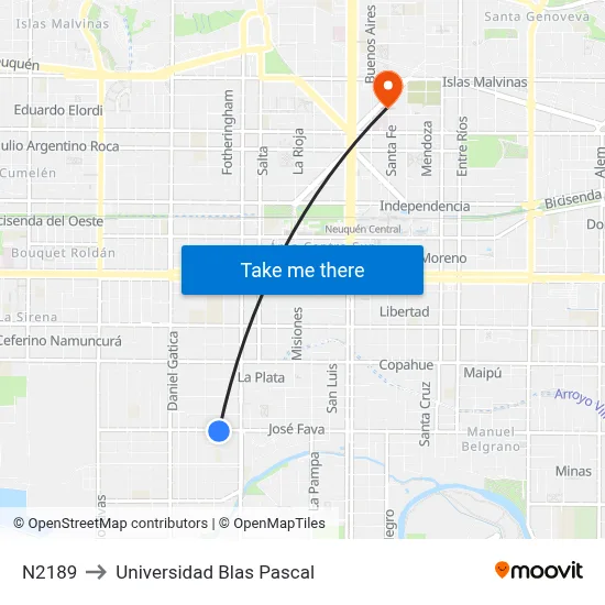 N2189 to Universidad Blas Pascal map
